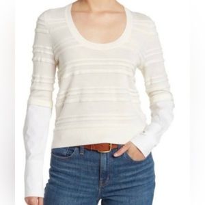 Veronica Beard Juni Two Tone wool & cotton long sleeved scoop neck sweater XL
